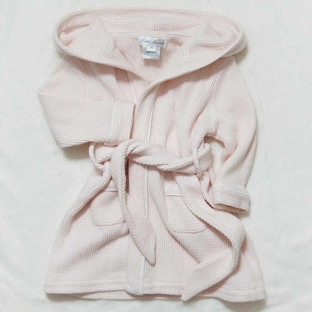 Ralph Lauren Baby Bathrobe in Cotton Waffle Pink